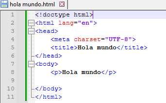 Código hola mundo.html en Notepad++